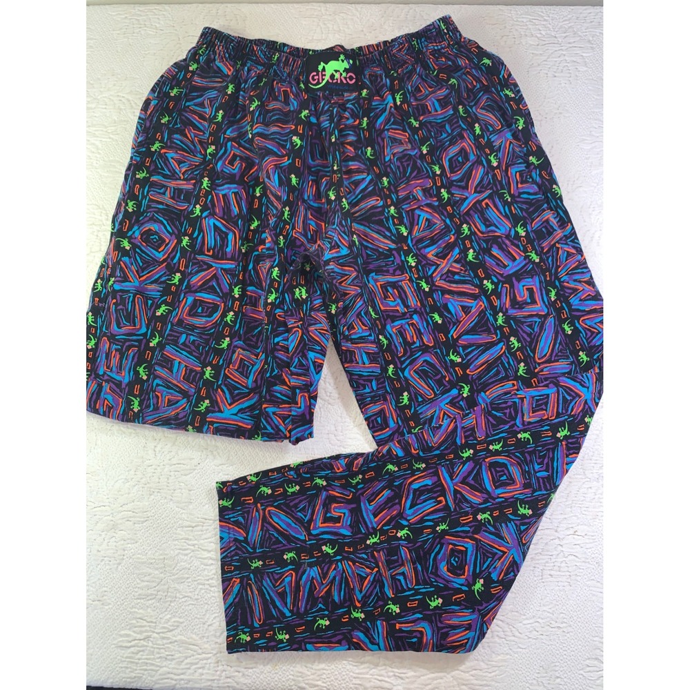 Vintage Gecko Hawaii 90s Neon AOP Parachute Pants Mens Medium Made in USA Surf